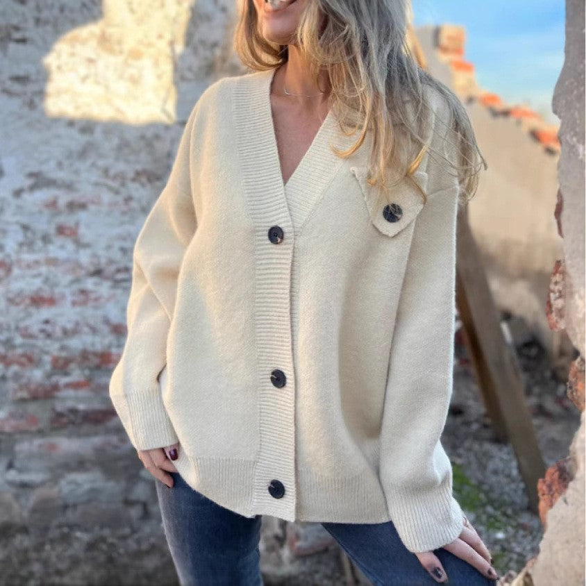 Damen lockerer Strickcardigan mit asymmetrischem Schnitt und Knopfdetails R&B