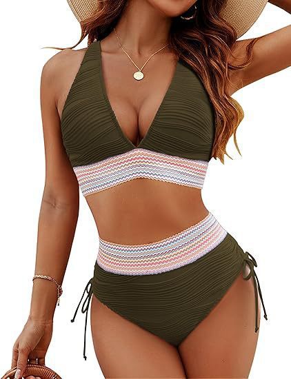 Damen Bikiniset mit hohem Bund und verstellbaren Rüschen R&B