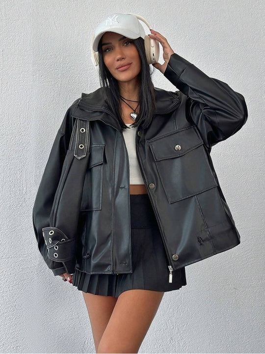 Damen lässige Oversized-Jacke mit großen Taschen R&B