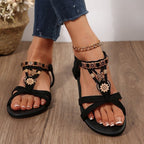 Damen Riemchen-Sandalen mit floralen Applikationen und komfortablem Fußbett R&B