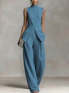Damen Eleganter suit mit hochgeschlossenem Kragen und weitem Bein R&B