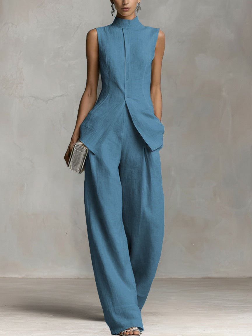 Damen Eleganter suit mit hochgeschlossenem Kragen und weitem Bein R&B