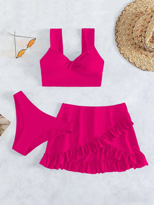 Damen Freizeit-Bikini-Set mit Wickelrock und stützenden Trägern R&B