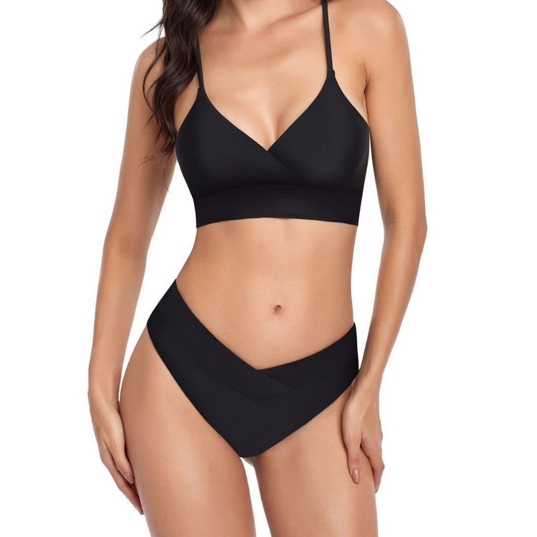 Damen Bikini-Set mit stilvollem Wickeloberteil und hoch geschnittenem Unterteil R&B