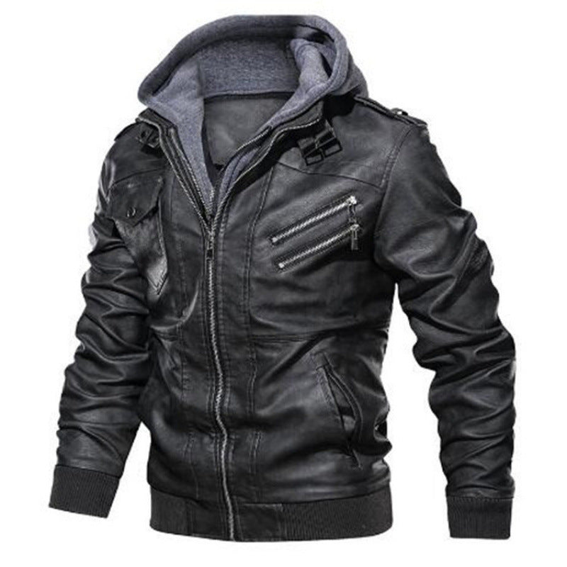 Herren jacke im modernen Biker-Stil mit abnehmbarer Kapuze R&B