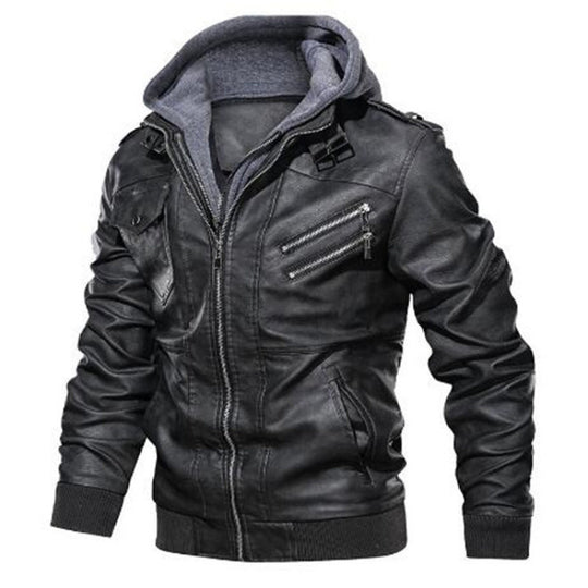 Herren jacke im modernen Biker-Stil mit abnehmbarer Kapuze R&B