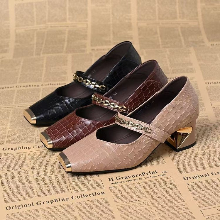 Damen elegante Blockabsatz Schuhe mit Kettenapplikation R&B