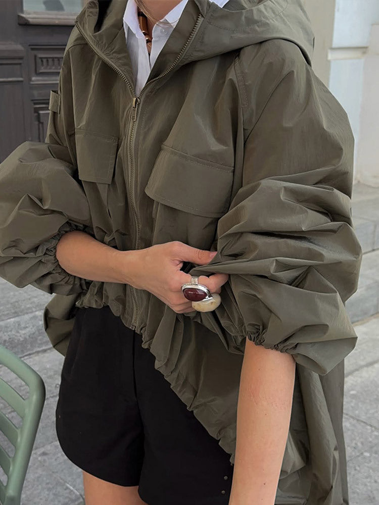 Damen Übergangsjacke mit Kapuze und voluminösen Ärmeln R&B