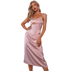 Damen Elegantes Satin-Midikleid mit Cut-Out und schimmernden Trägern R&B