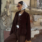 Damen Modischer Cord-Jacke mit breitem Kragen und aufgesetzten Taschen R&B
