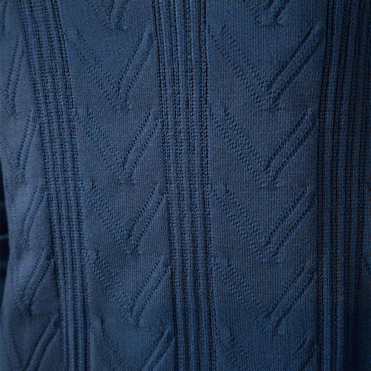 Herren nan feiner Strick-Polopullover mit V-Ausschnitt, Zickzackstruktur und Kentkragen R&B