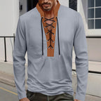 Herren modisches Langarmshirt mit einzigartigem Schnürdesign und ansprechendem Kragen R&B