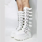 Damen Plattform Stiefel mit modischem Schnallen-Design und stabiler Sohle R&B