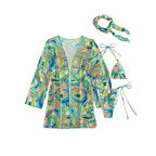 Damen Bunt bedruckter Bikini mit langem Cover-Up R&B