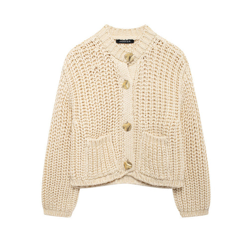 Damen kuschelige Strickjacke mit großen Knöpfen R&B
