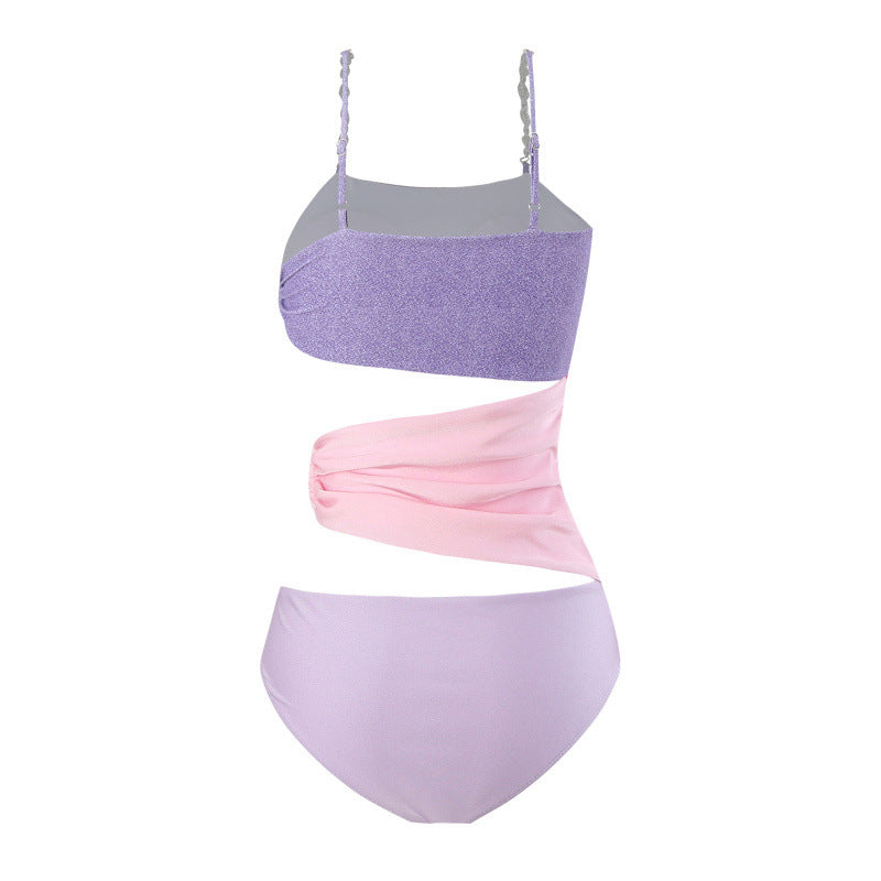 Damen Cut-Out Badeanzug mit schimmerndem Effekt und verstellbaren Trägern R&B