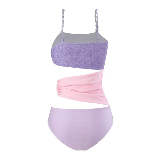 Damen Cut-Out Badeanzug mit schimmerndem Effekt und verstellbaren Trägern R&B