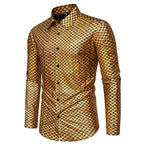 Herren schimmerndes Langarmhemd mit Fischschuppen-Design R&B
