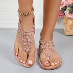 Damen Sandalen mit floralem Design und glitzernden Strass-Applikationen R&B