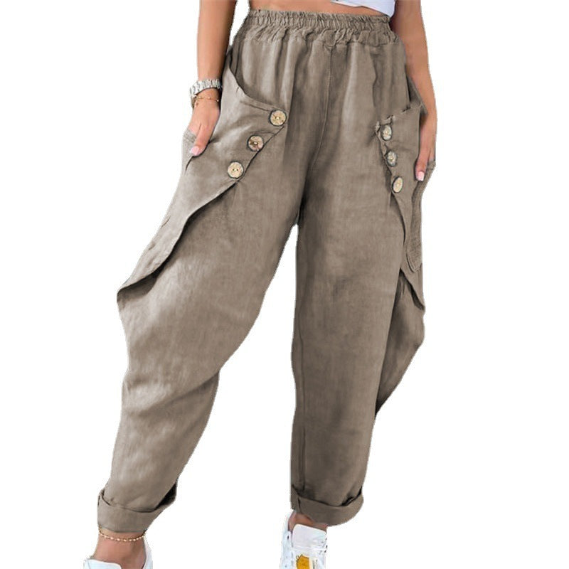 Damen lässige Sommerhose mit Knopfdetails und praktischen Seitentaschen R&B