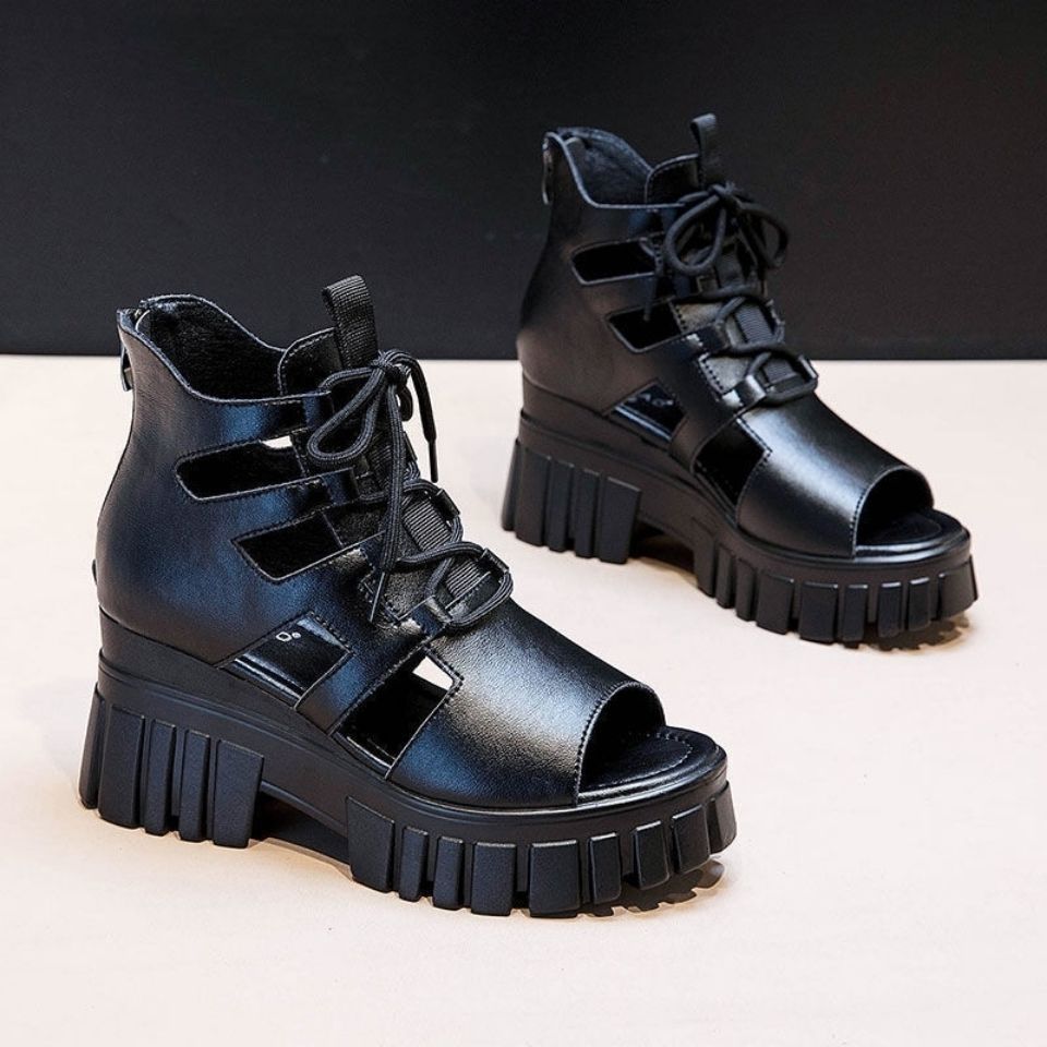 Damen Hochfrontige Schnürsandalen mit robustem Blockabsatz R&B