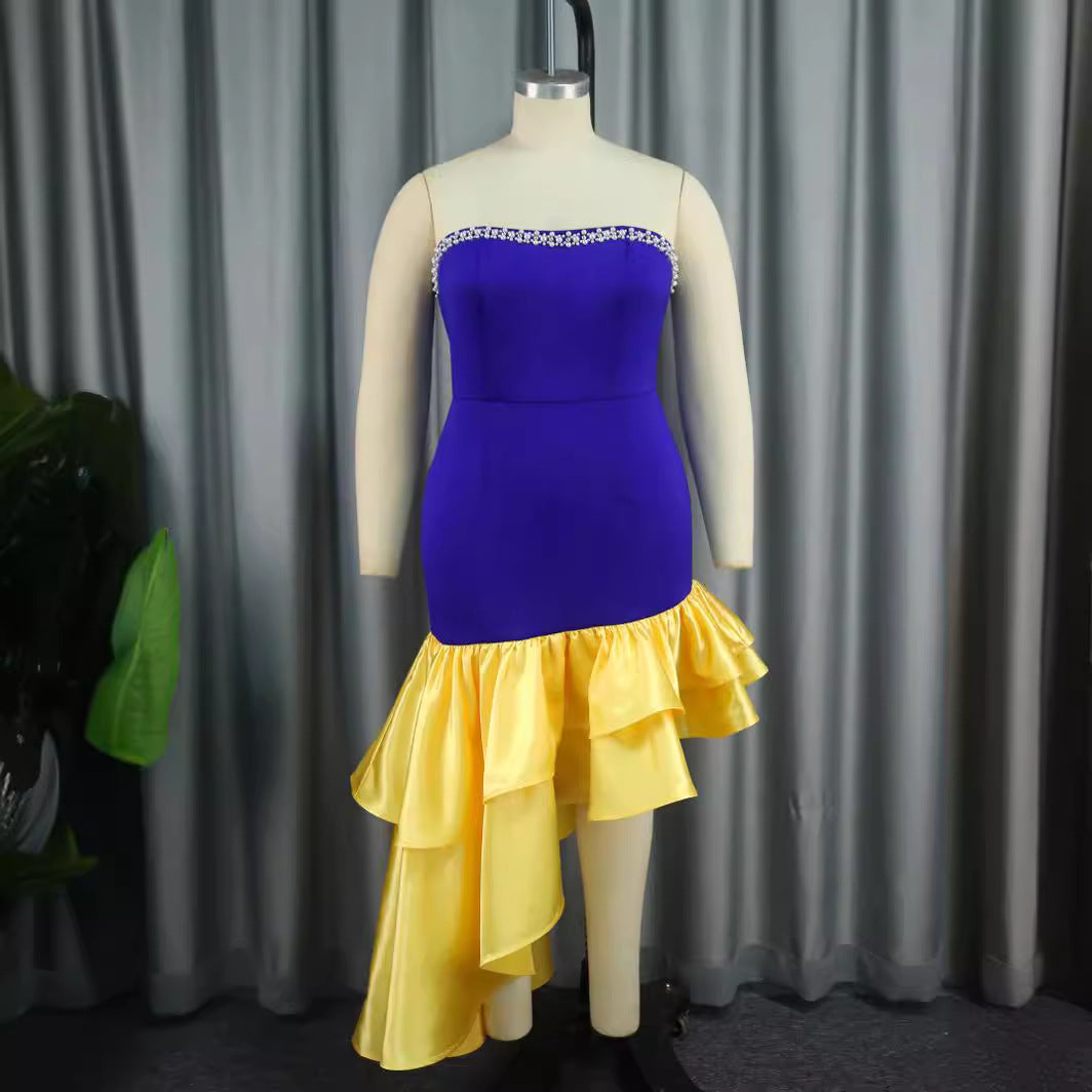 Damen Kleid mit schulterfreiem Design und voluminösem Rüschensaum R&B