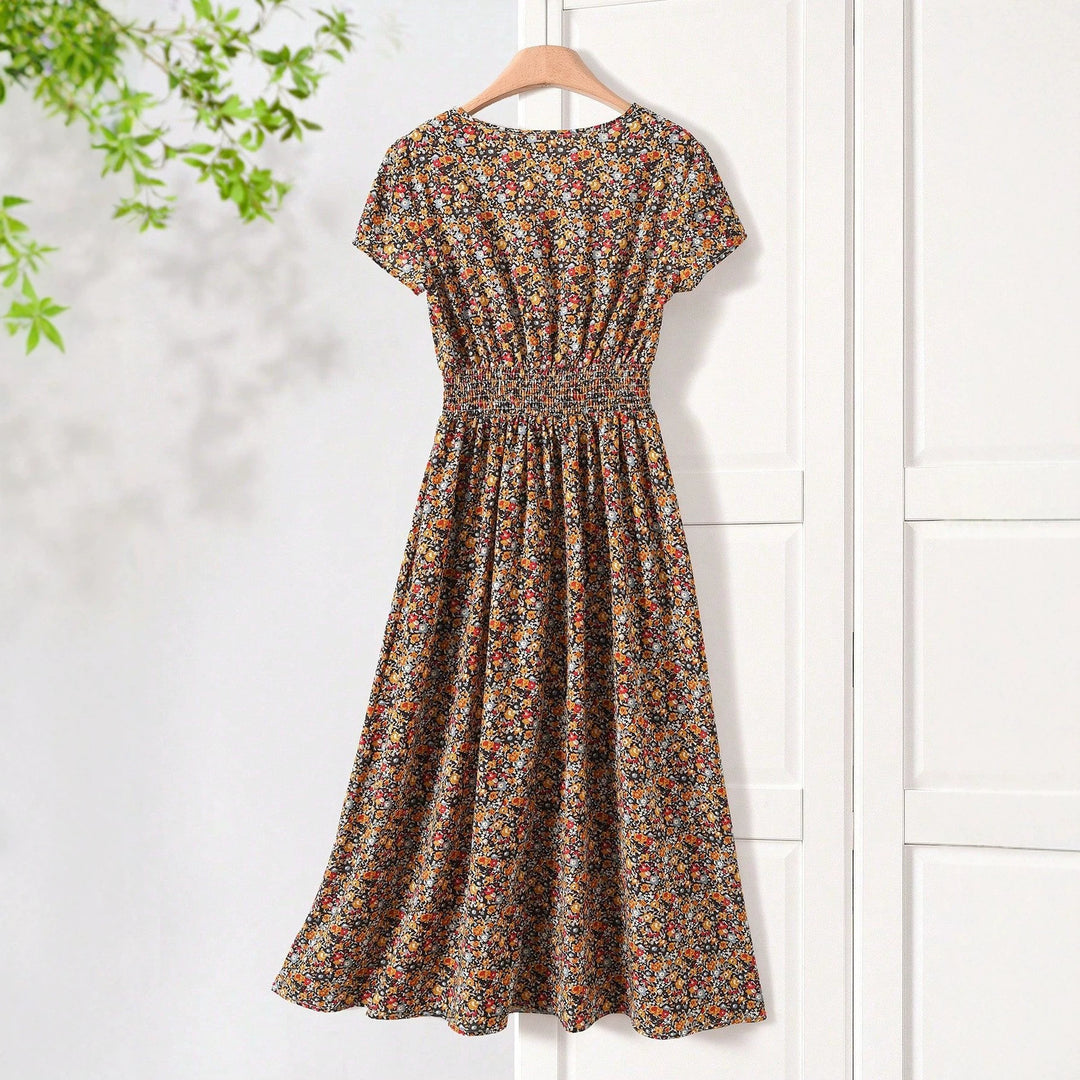 Damen Sommerliches Midikleid mit elastischem Bund und floralen Mustern R&B