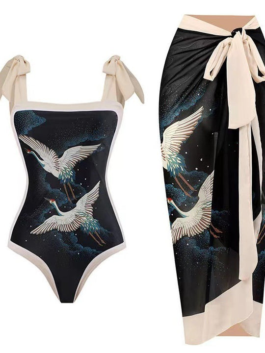 Damen Einteiler Badeanzug mit asymmetrischem Schnitt und eleganter Palazzo-Hose R&B