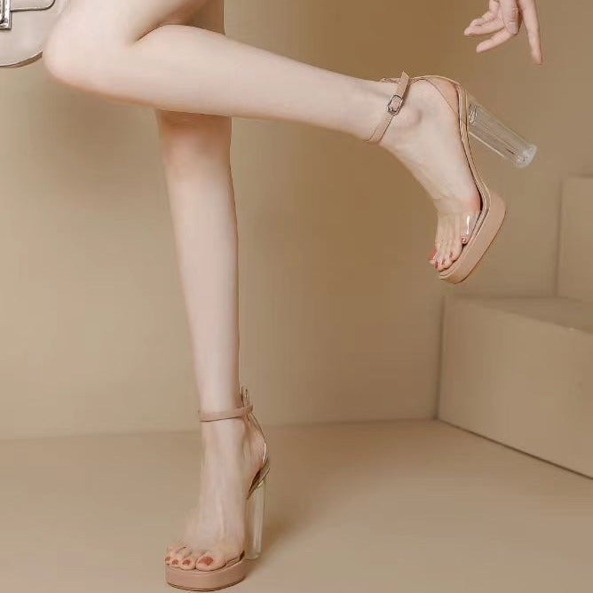 Damen Transparente High Heels mit klaren Absatz R&B