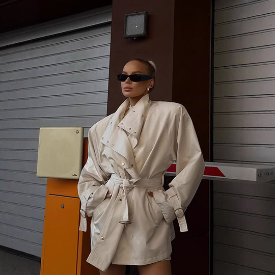 Damen oversized Trenchcoat mit doppeltem Kragen R&B