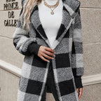 Damen Kuschelige Fleecejacke mit Karomuster und kapuziertem Design