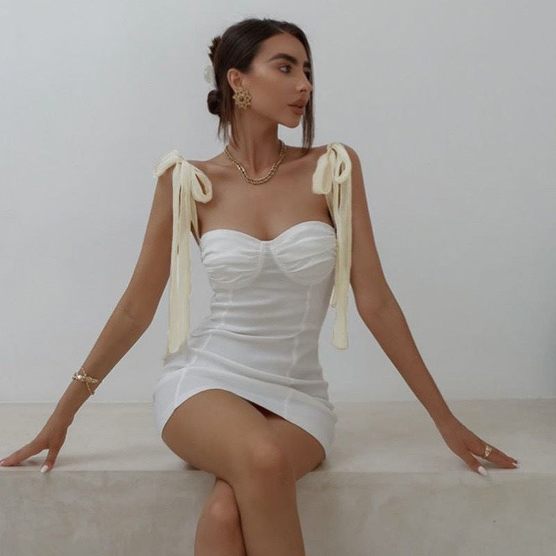 Damen Figurbetontes Minikleid mit trägerloser Bustier-Optik und charmanten Schleifen R&B