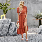 Damen Midikleid mit Schößchen, elastischem Tailleneinsatz und eleganten Rüschen R&B