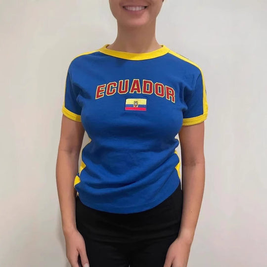 Damen T-Shirt mit kulturellem Schriftzug und Flaggenmotiv R&B