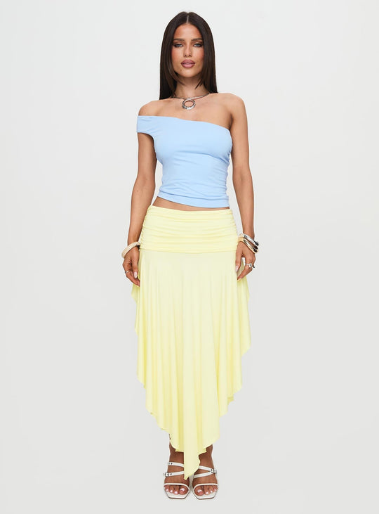Damen asymmetrischer Maxi-Rock mit fließendem Stoff und elegantem Bund R&B