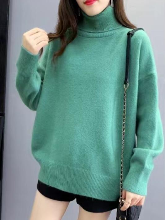 Damen Oversized Pullover mit hohem Kragen und Puffärmeln R&B
