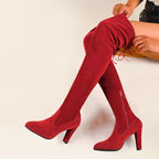 Damen Overknee-Stiefel aus hochwertigem Wildleder mit seitlichem Reißverschluss und eleganter Schnürung R&B