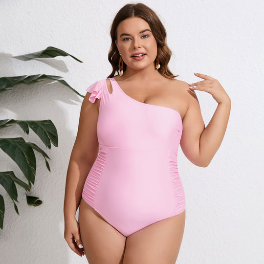 Damen Einteiler Badeanzug mit asymmetrischem Schnitt und floralem Überrock R&B