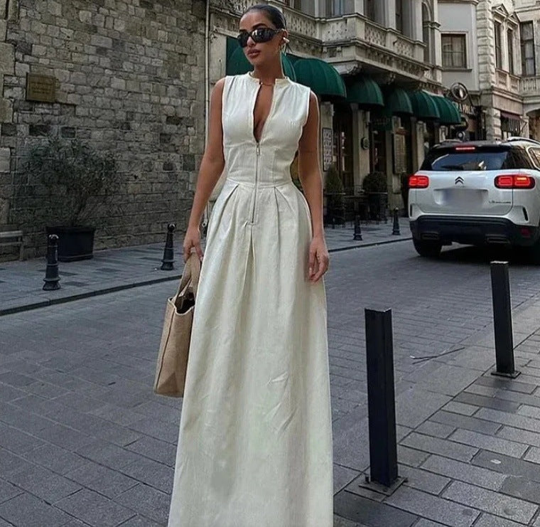 Damen Elegantes Maxi-Kleid mit tiefem V-Ausschnitt und schmalem Schnitt
