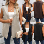 Damen Modischer Long-Style Weste aus Kunstleder