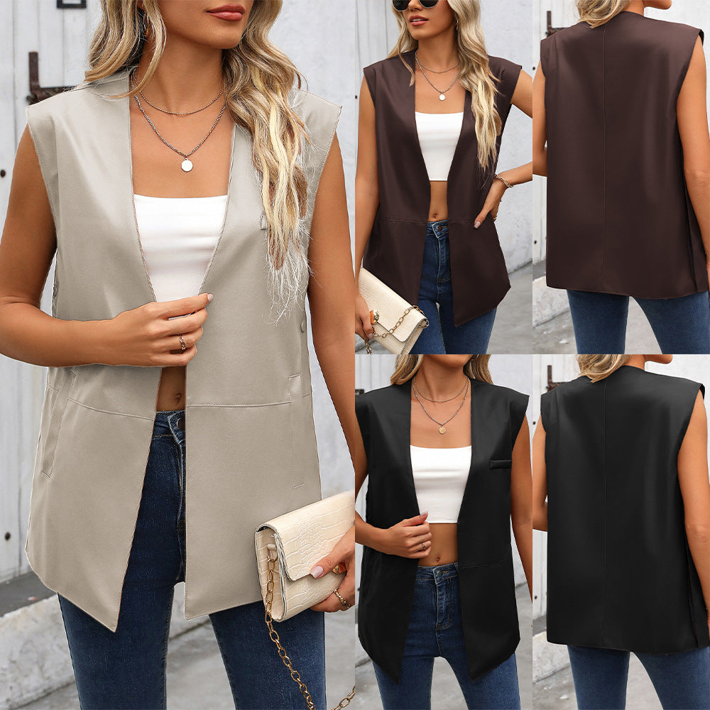Damen Modischer Long-Style Weste aus Kunstleder