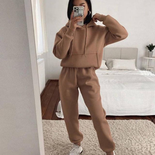 Damen Komfortabler Fleece Hoodie und Jogginghose Set R&B