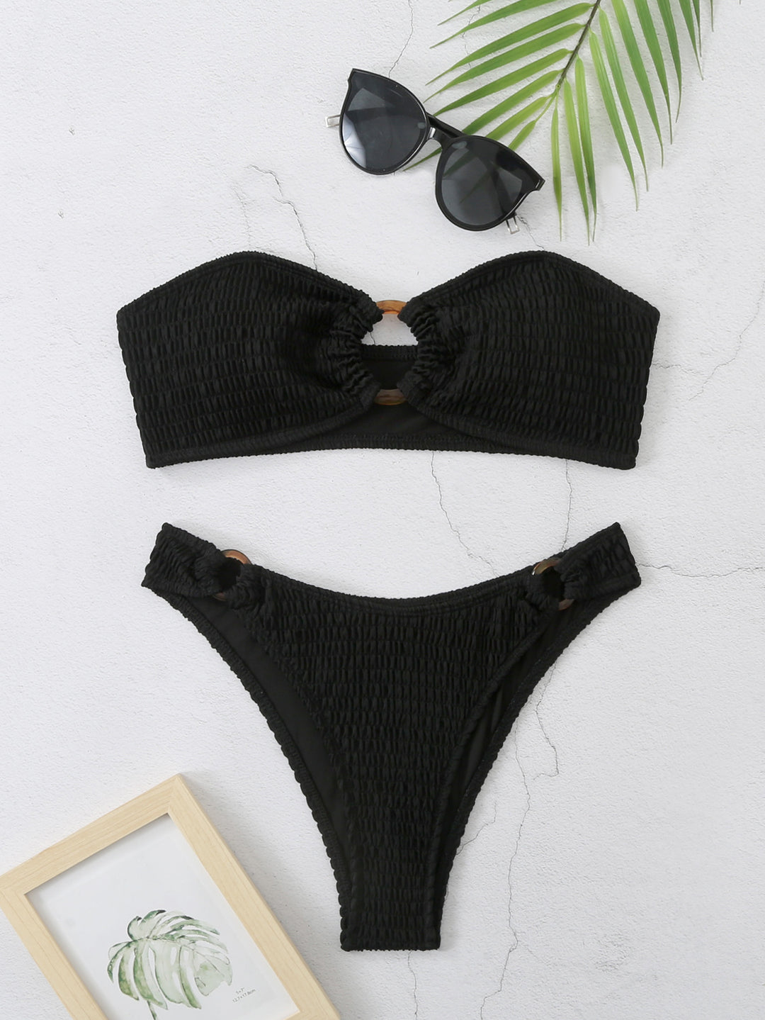Damen Bikini-Set mit strukturiertem Bustier-Oberteil und hochgeschnittenen Bottoms R&B