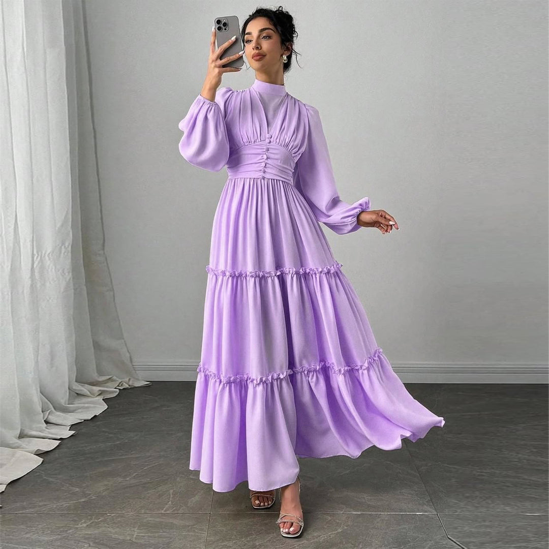 Damen Maxikleid mit eleganten Rüschendetails und gerafftem Oberteil R&B