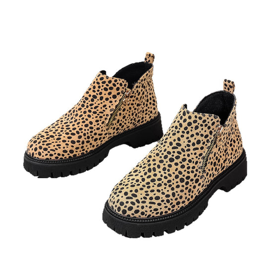 Damen Chelsea-Stiefel mit modischem Leopardenmuster und rutschfester Profilsohle R&B