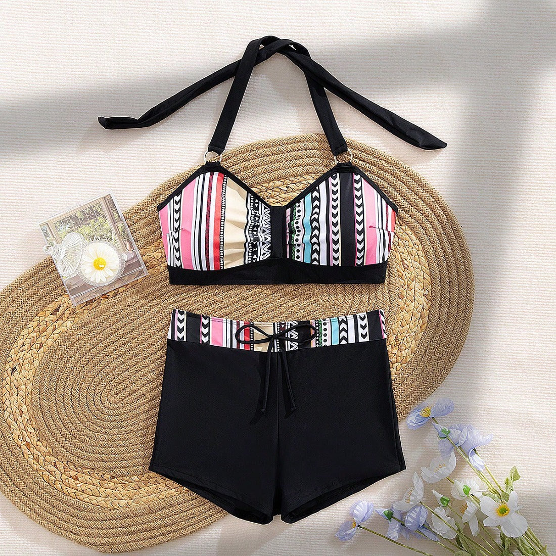 Damen Bikini-Set mit modischem High-Waist-Schnitt und verstellbaren Trägern R&B