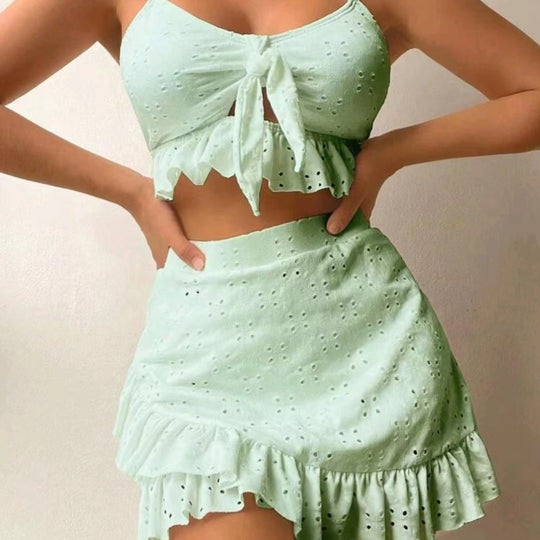 Damen verspieltes Crop-Top und Rüschensrock-Set R&B