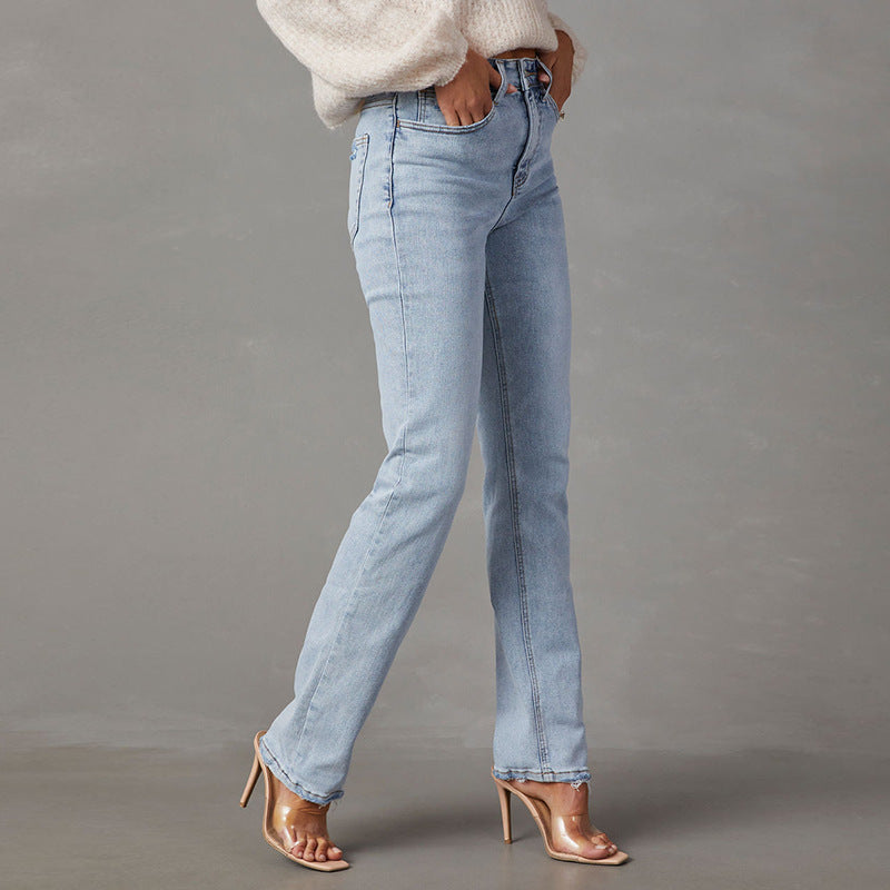 Damen High-Waist Jeans mit lässigem Schnitt und ausgefranstem Saum R&B
