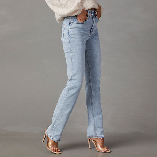 Damen High-Waist Jeans mit lässigem Schnitt und ausgefranstem Saum R&B