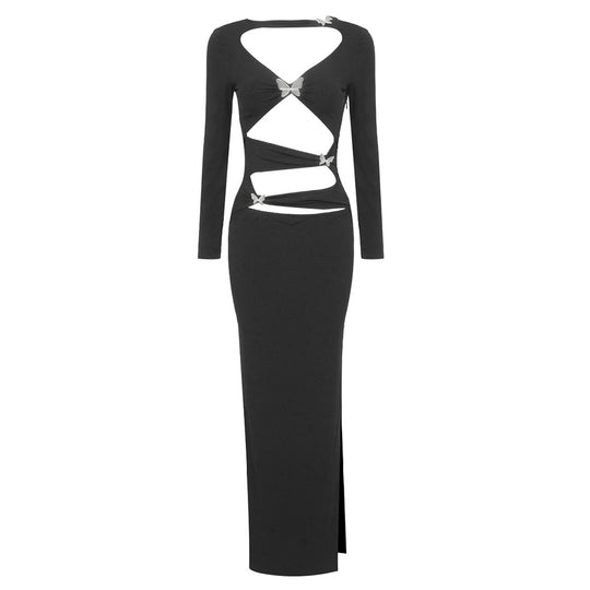 Damen Cut-Out Maxikleid mit Raffinierten Verzierungen R&B